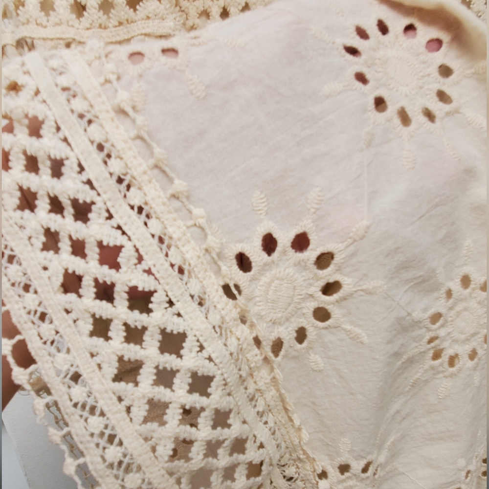 Ultra Pink Lace Eylet Elastic Waist 100% Cotton Skirt Beige Color Size XL - Picture 5 of 9